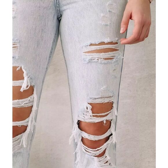 KanCan x Buckle 90's Distressed Boyfriend Jean In Acid Wash Blue Size 7/27 - Picture 5 of 10